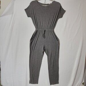Promesa USA Womens Drawstring Jumpsuit Sz M Pockets Tapered Leg Grey & White USA